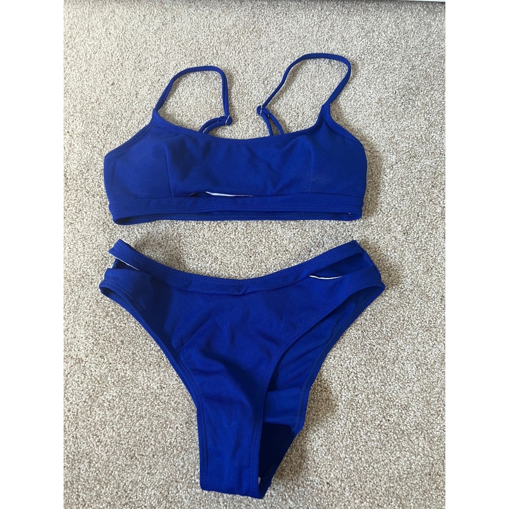 NWOT Cobalt Blue Bikini Swimsuit Strappy High Cut Two Piece Bathing Suit size s